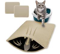 HCY&WLD 2-Pack Cat Litter Mat, Double Layer Honeycomb Waterproof Urine Proof Non-slip Litter Trapping Mat, Less Waste, Easy to Clean Cat Litter Box Mat, Kitty Indoor Supplies (Khaki, 30x22 Inches)