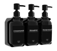 HCYWOC Shampoo and Conditioner Dispenser, Shower Soap Dispenser With 16 Waterproof Labels, Shampoo Dispenser for Shower Wall, 3 Chamber, No Drill, 500ML, Black