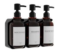 HCYWOC Shampoo and Conditioner Dispenser, Shower Soap Dispenser With 16 Waterproof Labels, Shampoo Dispenser for Shower Wall, 3 Chamber, No Drill, 500ML, Amber