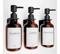 HCYWOC Shampoo Dispenser for Shower Wall, Shampoo and Conditioner Dispenser with 16 Waterproof Labels, No Drill Shower Soap Dispenser Bathroom, Shower Soap Dispenser Wall Mounted, 500ML, 3 Pack, Amber