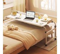 HCZKIUJY Adjustable Height Overbed Table with Wheels for Laptop and Food Tray Rolling Medical Cart Standing Desk for King Size Bed (White)