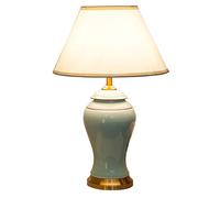HCZKIUJY China Glazed Ceramic Desk Lamp Bedside Nightstand Lamp Vase Table Light with Linen Drum Shade Table Luminaire for Living Room Bedroom House Bedside Nightstand Home (45x30cm)