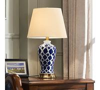 HCZKIUJY Contemporary Table Lamp 23.6" Chinese Ceramic Nightstand Lamp with Handmade Drum Shade Bedroom Desktop Lamp Study Desk Reading Lamp