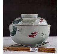 HCZKIUJY Creative Bowl Kitchen Cutlery Cereal Breakfast Bowl Ceramic Bowl with lid Large Milk Salad Bowl Ceramic Soup Bowl Instant Noodle Bowl with lid Japanese Ramen Bowl