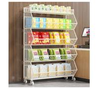 HCZKIUJY Floorable Snacks Display Stand, Stackable Metal Wire Basket Stand Cart with Wheel, Heavy Duty Supermarket Store Shelving Unit, Rolling Retail Store Organizer (White 90x45x110cm)