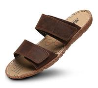HCZKIUJY Mens Classic Adjustable Leather Sandals Mens Open Toe Summer Sliders,Large Size Sandals and Slippers Men's Summer Flip Flops Leather Men's Beach Shoes Non-Slip Outdoor,