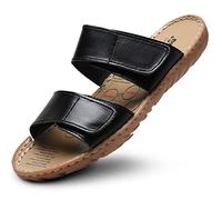 HCZKIUJY Mens Classic Adjustable Leather Sandals Mens Open Toe Summer Sliders,Large Size Sandals and Slippers Men's Summer Flip Flops Leather Men's Beach Shoes Non-Slip Outdoor,