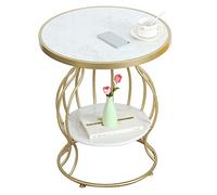 HCZKIUJY Nordic Corner Coffee Table 2-Tier Storage Table Sofa Side Table for Living Room Balcony,Marble Effect Top and Metal Base,50 x 58 cm