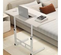HCZKIUJY Portable Height Adjustable Standing Desk Cart with Multi layer Storage Shelf for Bedroom and Home Office Small Mobile Laptop Desk on Wheels (White 80x40 Double layer)