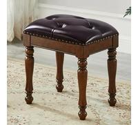 HCZKIUJY Retro Vanity Stool Chair with Button Design and Natural Wood Frame for Makeup High Elastic Sponge Seat for Home Decor, Brown-Walnut Legs (Dark Brown Walnut Legs)