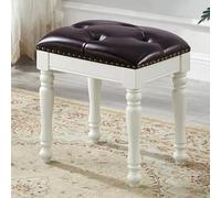 HCZKIUJY Retro Vanity Stool Chair with Button Design and Natural Wood Frame for Makeup High Elastic Sponge Seat for Home Decor, Brown-Walnut Legs (Dark Brown White Legs)