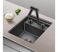 HCZKIUJY Sink Bar Sink Black Concealed Kitchen Sink with Cover Handmade Stainless Steel Single Sink with Swivel Folding Faucet (Black-32 * 43 * 23cm)