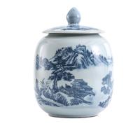 HCZKIUJY Tea Caddy Ceramic Bulk Tea Storage Jars Retro Blue and White Porcelain Sealed Jars Large Capacity Single Jar Tea Container for Kitchen Storage Tea Coffee Sugar (L)