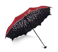 HCZKIUJY Umbrella Flower Umbrella Rain Women Fashion Full Blackout Color Flash Arched Princess Umbrellas Female Parasol Creative Gift Wedding Umbrella (Red)