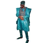 HD African Bazin Couple Clothes Traditional Embroidery Agbada Boubou Caftan Set for Man