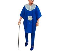 HD African Traditional Embroidery Bubu Shirt and Pants 2 Pieces Casual Outfit For Man Nigerian Men Clothes Set, Royalblue200, X-Large