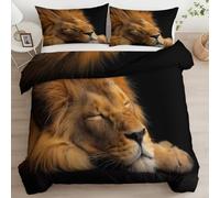 HD Animal Lion Photography Duvet Cover Set Cot-bed Black 3 Pieces, Reversible Bedding with Matching Pillowcase - Ultra Soft Easy Care Microfibre Comfy Quilt Cover for Kids Teens