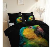 Hd Animal Parrot Bedding Set, Super King 260 x 220 cm - 3 Piece - Quilt Reversible Duvet Covers with 2 Pillowcases, Black Duvet Set, Comfy Breathable Quilt Cover