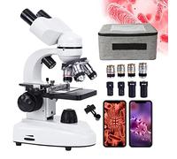 HD Biological Microscope, Professional Binocular Microscope Set for Students and Adults, Dual LED Illumination, Carrying Case, Phone Adapter