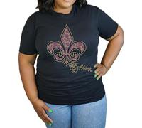 HD Bling Animal Print Fleur de Lis Rhinestone/Rhinestud Embellished Bling Relaxed Unisex T-Shirt, Purple and Gold, L