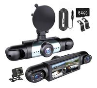 Hd Car Dash Cam With Front, Rear,cameras, Includes 64Gb Memory Card