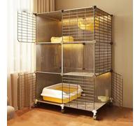 HD Clear Fence Mobile Cat Playpen on Wheels, Sturdy Metal Grid Cat Cage Indoor Large Tier with Door for Cottage/Household/Balcony - Free Space Cat House