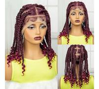 HD Full Lace Braided Wigs With Curly Ends Synthetic Lace Front Braided Lace Wigs Knotless Box Braiding Hair Wig For Black Women