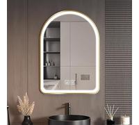 HD Glass Bathroom Mirror with Metal Frame Dimmable AntiFog 3 Colors (Gold) WallMounted 40x50cm (15.7x19.7in) for Modern Home Decor