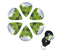 HD Green Nature Print Guitar Picks 6 Pack Guitar Plectrums with Pick Holders Bass Picks For Acoustic Guitar Bass Electric Ukulele Includes 0.46mm, 0.71mm, 0.96mm