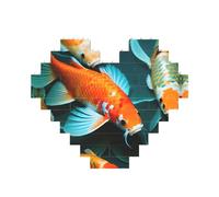 HD Japanese Koi Fish Print 3D Jigsaw Art Brick Puzzle Heart-Shaped Desk Decor Building Blocks 30 pieces DIY Gift