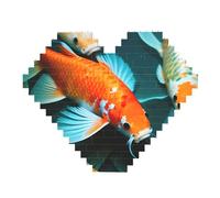 HD Japanese Koi Fish Print Art Brick Puzzle Heart Shaped DIY Building Blocks Set 3D Jigsaw Home Decor 82 Pieces
