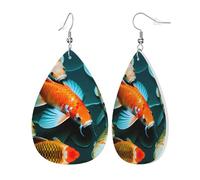 Hd Koi Fish Leather Earring For Women Teardrop Earrings Trendy Leather Earrings Dangle Jewelry Gifts For Mom Wife Daughters