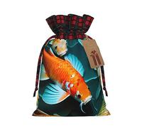 Hd Koi Fish Print Christmas Wrapping Bags Gift Bags With Drawstring, Xmas Party Presents