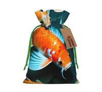 HD Koi Fish Print Drawstring linen gifts bag for Christmas Party,holiday packaging presents bags.
