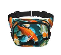 HD Koi Fish Print Men and Women Square Double Layer Waist Bag Workout Crossbody Travel Waist Bag, Black, One Size