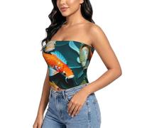 Hd Koi Fish Print Strapless Crop Top,Casual Spring Summer Going Out Clothes