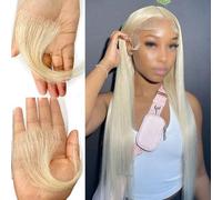 HD Lace Edge Stripes Hairpiece, Gold Reusable Real Virgin Human Fine Hair Invisible Hairline for Women Bangs Natural Color(I+V)