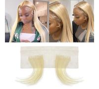 HD Lace Edge Stripes Hairpiece, Gold Reusable Real Virgin Human Fine Hair Invisible Hairline for Women Bangs Natural Color(I)