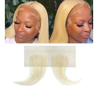 HD Lace Edge Stripes Hairpiece, Gold Reusable Real Virgin Human Fine Hair Invisible Hairline for Women Bangs Natural Color(V)