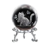 HD LIVING 3D Cat Crystal Ball Ornaments Decor for Home Glass Laser Engraved Cats Paperweights Decorative Ball with Stand Crystal Cat Gifts for Women