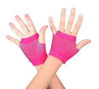 HD Novelty Fingerless Fishnet Gloves Diva Women Black 80s Retro Vintage Nylon Stretchy Mesh Gloves for Kids Girls Dance Disco Costume Parties Supplies Accessories (Light Pink)