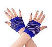 HD Novelty Fingerless Fishnet Gloves Diva Women Black 80s Retro Vintage Nylon Stretchy Mesh Gloves for Kids Girls Dance Disco Costume Parties Supplies Accessories (Royal Blue)