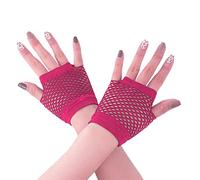HD Novelty Fingerless Fishnet Gloves Diva Women Black 80s Retro Vintage Nylon Stretchy Mesh Gloves for Kids Girls Dance Disco Costume Parties Supplies Accessories (Neon Pink)