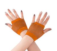 HD Novelty Fingerless Fishnet Gloves Diva Women Black 80s Retro Vintage Nylon Stretchy Mesh Gloves for Kids Girls Dance Disco Costume Parties Supplies Accessories (Neon Orange)
