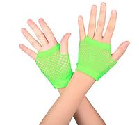 HD Novelty Fingerless Fishnet Gloves Diva Women Black 80s Retro Vintage Nylon Stretchy Mesh Gloves for Kids Girls Dance Disco Costume Parties Supplies Accessories (Neon Green)