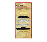 HD Novelty Men's Fake Moustache Black 6-Piece Set Self-Adhesive Fake Mustache for a Variety of Costumes & Theatrical Disguises Great for Halloween, Cosplay, Parties (Assorted Colors & Shapes)