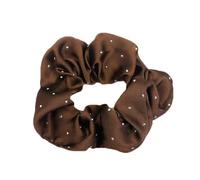 HD Novelty Satin Hair Scrunchie with Glittering Diamante Crystals, Dia.10cm Ponytail Holder Hair Accessories for Women & Girl (Brown)