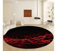Hd Photography Flame Texture Large Round Rugs Diameter 120 cm, Red Non-Slip Non-Shedding Area Rug - Machine Washable Soft Short Pile Circle Carpet for Living Room Bedroom Decor