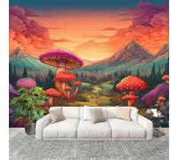 HD Printed Large Wall Mural 200x140 cm Fantasy Forest Mushrooms Eamless Splicing Photo Wallpaper, Peel & Stick Non-Overlapping Red Removable Residue-Free Waterproof Wall Stickers