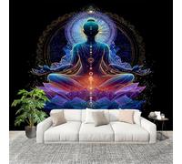 HD Printed Large Wall Mural 200x140 cm Meditation Figure Pattern Eamless Splicing Photo Wallpaper, Peel & Stick Non-Overlapping Blue Removable Residue-Free Waterproof Wall Stickers